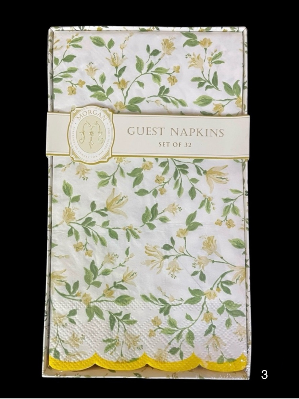 32 Guest Napkins Tan Yellow Floral Disposable Paper Meals Party Bathroom NEW NIB